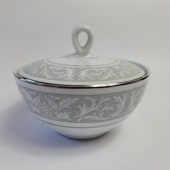 Imperial China Whitney Sugar Bowl & Lid White Gray Band Leaf Scrolls W. Dalton - Picture 1 of 15